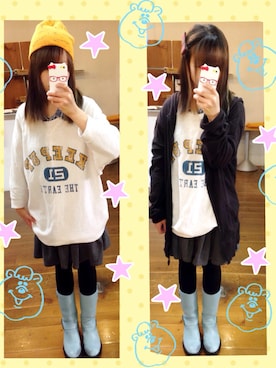 「WC（ダブル シー）のアイテム（ニットキャップ/ビーニー）」を使った、いく☆さん（レディース・153cm）の冬コーディネート