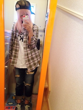 「WC（ダブル シー）のアイテム（キャップ）」を使った、いく☆さん（レディース・153cm）の秋コーディネート