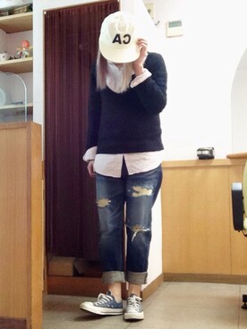 「WC（ダブル シー）のアイテム（デニムパンツ）」を使った、いく☆さん（レディース・153cm）の冬コーディネート