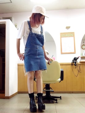 「ルーズソックス」｜「アイテム（サロペット/オーバーオール）」を使った、いく☆さん（レディース・153cm）の夏コーディネート