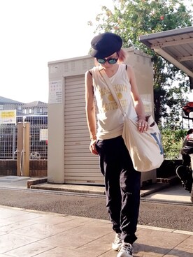 「パールアクセ」｜「アイテム（キャスケット）」を使った、いく☆さん（レディース・153cm）の夏コーディネート