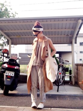 「バンダナ」｜「アイテム（トレンチコート）」を使った、いく☆さん（レディース・153cm）の夏コーディネート