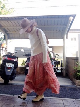 「WC（ダブル シー）のアイテム（ブーツ）」を使った、いく☆さん（レディース・153cm）の秋コーディネート