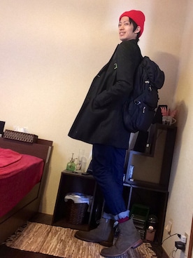 「赤ニット帽」｜マナトさん（メンズ・173cm）の秋コーディネート