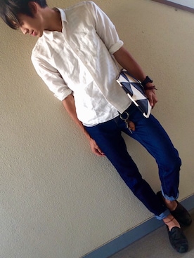 「アイテム（ドレスシューズ、グリーン系）」を使った、マナトさん（メンズ・173cm）の夏コーディネート