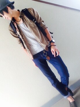 「アイテム（ドレスシューズ、グリーン系）」を使った、マナトさん（メンズ・173cm）の秋コーディネート