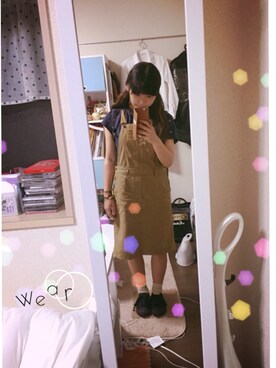 「B.L.U.E（ビーエルユーイー）のアイテム（オールインワン・サロペット）」を使った、mioさん（レディース・156cm）の夏コーディネート