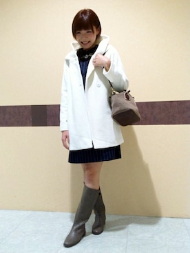 「チェックワンピース」｜「アイテム（ダッフルコート）」を使った、ikka HEAD OFFICE Women'sさん（レディース・158cm）の秋コーディネート
