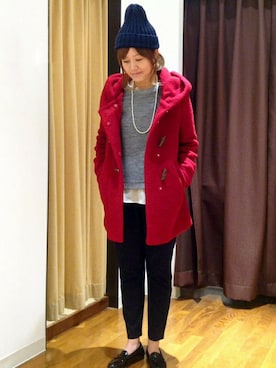 「ロング丈ダッフル」｜「アイテム（帽子）」を使った、ikka HEAD OFFICE Women'sさん（レディース・158cm）の冬コーディネート