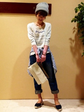 「ロゴニット」｜「アイテム（サンダル）」を使った、ikka HEAD OFFICE Women'sさん（レディース・158cm）の春コーディネート