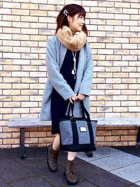 「スヌード」｜「アイテム（ノーカラージャケット）」を使った、ikka HEAD OFFICE Women'sさん（レディース・158cm）の冬コーディネート