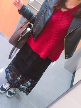 「NICE CLAUP（ナイスクラップ）のアイテム（ライダースジャケット）」を使った、しーちゃん。。さん（レディース・161cm）の秋コーディネート