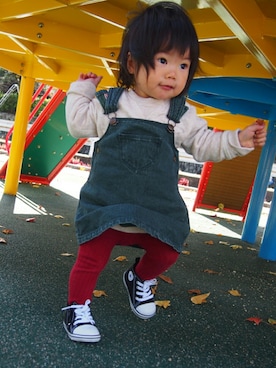 「PETIT BATEAU（プチバトー）のアイテム（サロペット/オーバーオール）」を使った、kahoさん（レディース・80cm）の秋コーディネート