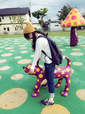 「美術館」｜「アイテム（スウェット）」を使った、sayuさん（レディース・152cm）の秋コーディネート