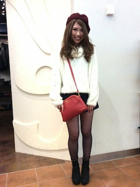 「フェザー」｜「アイテム（ハンチング/ベレー帽）」を使った、uriさん（レディース・158cm）の冬コーディネート