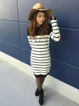 「ボーダーニット」｜「アイテム（ワンピース/ドレス）」を使った、uriさん（レディース・158cm）の冬コーディネート