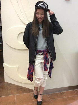 「ボンディング」｜「アイテム（MA-1）」を使った、uriさん（レディース・158cm）の春コーディネート