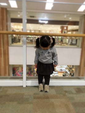 「petit main（プティマイン）のアイテム（ナイロンジャケット）」を使った、meileeさん（キッズ・90cm）の冬コーディネート