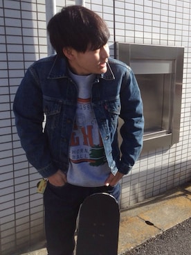 「スケボー」｜「アイテム（デニムジャケット）」を使った、HIROTOさん（メンズ・165cm）の夏コーディネート