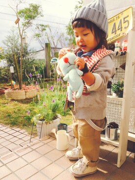 「Handmade（ハンドメイド）のアイテム（おもちゃ）」を使った、pooooocoさん（キッズ・80cm）の秋コーディネート
