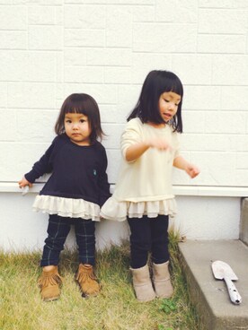 「GLOBAL WORK（グローバルワーク）のアイテム（Tシャツ/カットソー、その他）」を使った、pooooocoさん（キッズ）の冬コーディネート