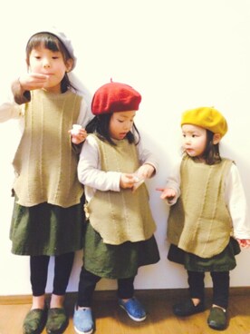 「koreaのアイテム（ベスト、ベージュ系）」を使った、pooooocoさん（キッズ）の冬コーディネート