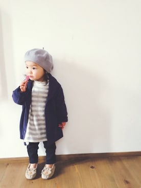 「CIAOPANIC TYPY（チャオパニックティピー）のアイテム（カーディガン/ボレロ、ブルー系）」を使った、pooooocoさん（キッズ）の冬コーディネート