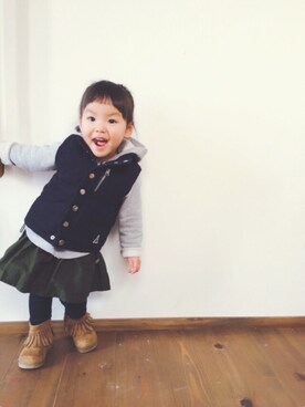 「CIAOPANIC TYPY（チャオパニックティピー）のアイテム（ダウンベスト、ブルー系）」を使った、pooooocoさん（キッズ）の冬コーディネート