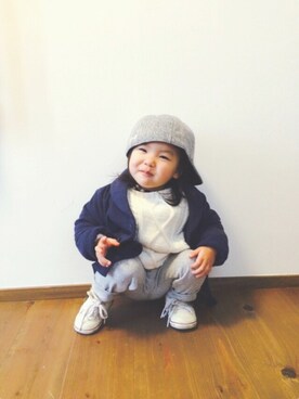 「babyGAP（babyGAP）のアイテム（ニット/セーター、ホワイト系）」を使った、pooooocoさん（キッズ）の冬コーディネート
