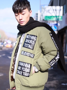 「korean」｜「アイテム（ジャケット/アウター）」を使った、charles lamさん（メンズ・178cm）の冬コーディネート