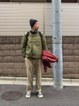 「軍物」｜「アイテム（その他アウター）」を使った、せいsanさん（メンズ・177cm）の冬コーディネート
