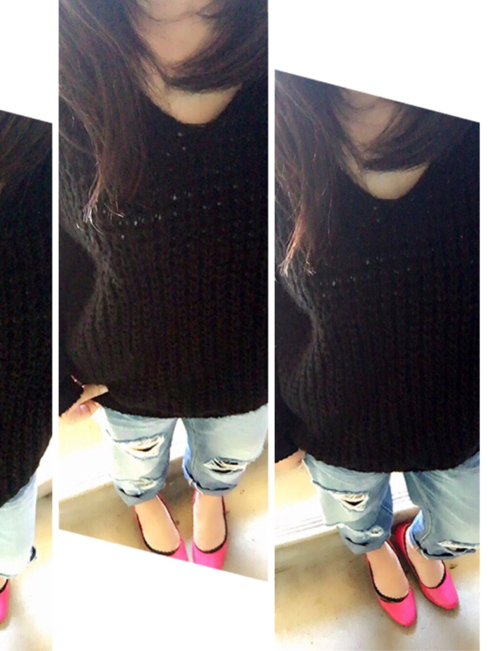 「GU、GU中毒、fashion、cordinate、denim」｜「GUのアイテム（ニット/セーター、ブラック系）」を使った、ロイドさん（レディース・153cm）の冬コーディネートの1枚目の写真