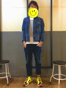 「Reebok（リーボック）のINSTA PUMP FURY（インスタ ポンプフューリー）（スニーカー、ブラック系）」を使った、アラフィフが見えてきた。。。さん（メンズ・174cm）の冬コーディネート