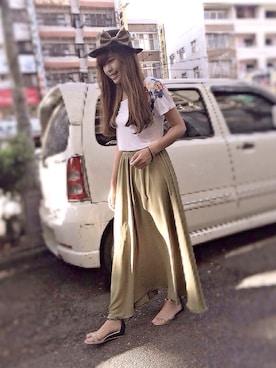 「A dress a day（ア　ドレス　ア　デイ）のアイテム」を使った、陳摸摸さん（レディース・166cm）の夏コーディネート