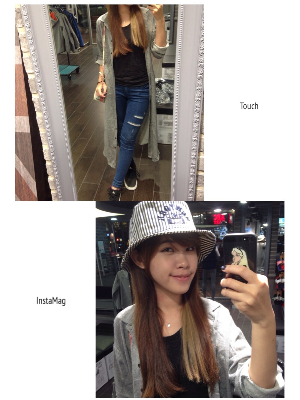 「Koreaのアイテム（キャップ、ブルー系）」を使った、陳摸摸さん（レディース・166cm）の秋コーディネートの1枚目の写真
