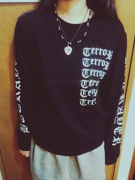 「TERRORのアイテム（Tシャツ/カットソー、ブラック系）」を使った、plume さん（レディース）の夏コーディネート