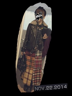 「ラビットファー」｜「アイテム（アクセサリー）」を使った、もかちーのさん（レディース・156cm）の秋コーディネート
