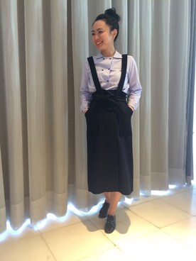 「サロペットスカート」｜「アイテム（その他シューズ）」を使った、i_k_u_m_iさん（レディース・157cm）の秋コーディネート