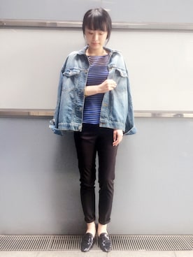 「アイテム（デニムジャケット）」を使った、i_k_u_m_iさん（レディース・158cm）の春コーディネート