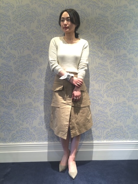 「HELIOPOLE（エリオポール）のheliopole コットンニットVネック（ニット/セーター）」を使った、i_k_u_m_iさん（レディース・158cm）の春コーディネート