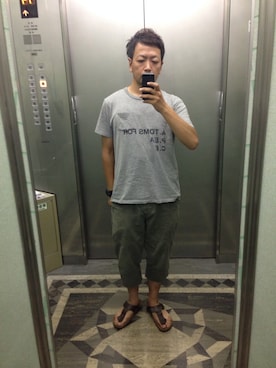 「BIRKENSTOCK（ビルケンシュトック）のRAMSES/ラムゼス ダークブラウン (MEN&WOMEN)（サンダル、ブラウン系）」を使った、Tatsuya Kubota/久保田竜弥さん（メンズ・175cm）の夏コーディネート