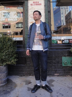 「glamb（グラム）の№7 T（Tシャツ/カットソー、ホワイト系）」を使った、Tatsuya Kubota/久保田竜弥さん（メンズ・175cm）の春コーディネート