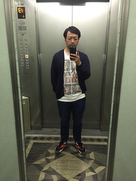 「glamb（グラム）の№7 T（Tシャツ/カットソー、ホワイト系）」を使った、Tatsuya Kubota/久保田竜弥さん（メンズ・175cm）の春コーディネート