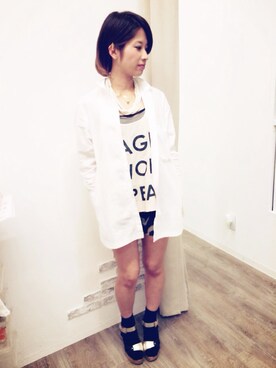 「ZARA（ザラ）の白シャツ（シャツ/ブラウス、ホワイト系）」を使った、bibi21さん（レディース・157cm）の春コーディネート