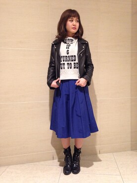 「NINE（ナイン）のアイテム（ライダースジャケット）」を使った、Mai Onoさん（レディース・165cm）の秋コーディネート