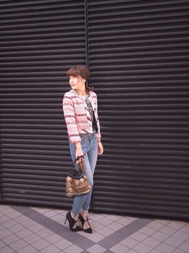 「NINE（ナイン）のアイテム（ノーカラージャケット）」を使った、Mai Onoさん（レディース・165cm）の秋コーディネート