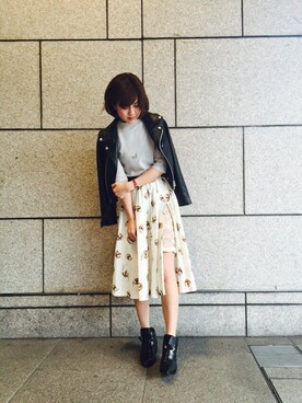 「NINE（ナイン）のアイテム（ライダースジャケット）」を使った、Mai Onoさん（レディース・165cm）の冬コーディネート