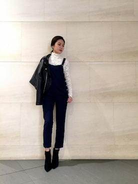 「NINE（ナイン）のアイテム（ライダースジャケット）」を使った、Mai Onoさん（レディース・165cm）の秋コーディネート
