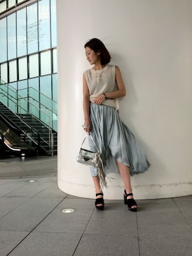 「透かし編みニット」｜Mai Onoさん（レディース・165cm）の夏コーディネート