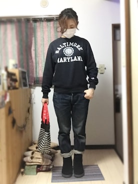 「雨の日」｜「アイテム（スウェット）」を使った、emさん（レディース・157cm）の冬コーディネート